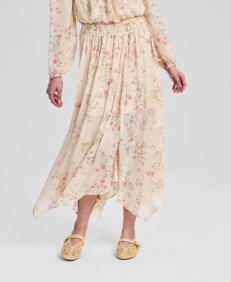 Women's Floral-Print Handkerchief-Hem Midi Skirt, Macy's Exclusive