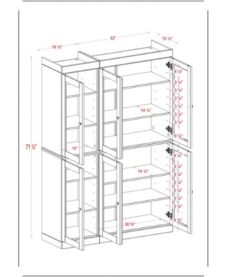 100% Solid Wood 48.5" Pantry China Cabinet with Clear Glass Doors & Adjustable Shelves