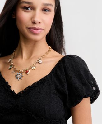 Juniors' Lace Puff-Sleeve Babydoll Top