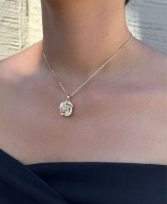 Gold Crystal Encrusted Flower Pendant Necklace