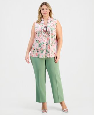 Plus Size Floral-Print Tie-Neck Sleeveless Top
