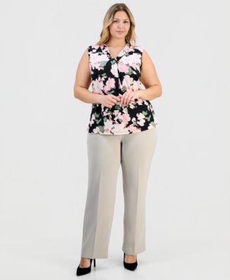 Plus Size Printed Knot-Neck Sleeveless Top