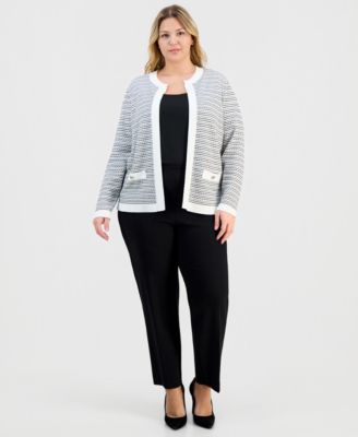 Plus Size Textured Long-Sleeve Cardigan Jacket 