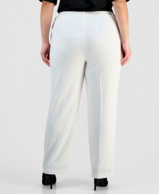 Plus Size Stretch Crepe Press-Pleat Straight-Leg Pants 