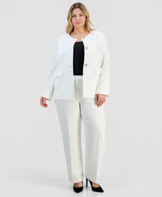 Plus Size Stretch Crepe Button-Front Jacket 