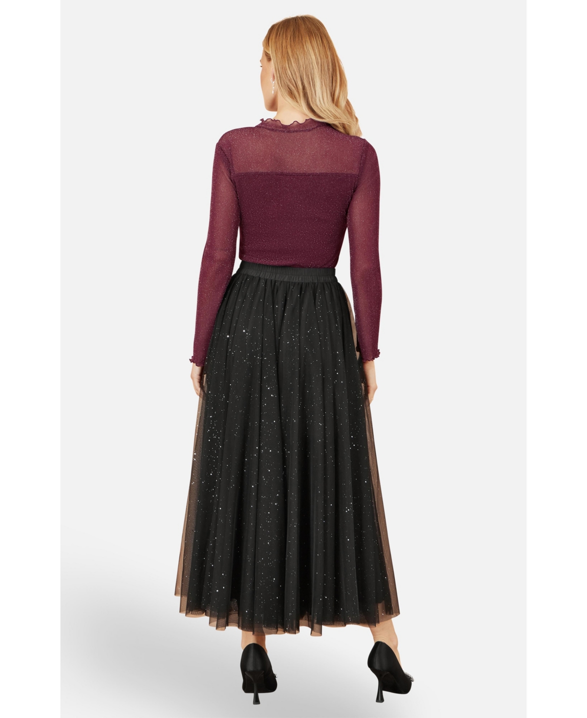 Yumi Women's Sparkle Mesh Tulle Skirt with Satin Bow
