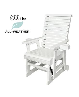 Wooden Patio Glider 1-Seater with Cup Holders, Heavy Duty 600 Lb, for Outside Patio