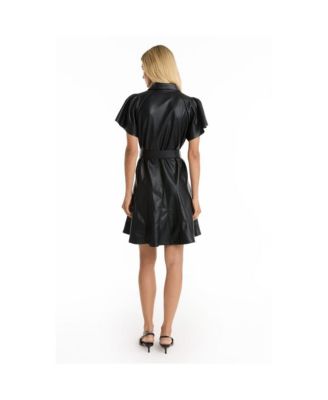 Women's Devin Leather Ruffle Dress - Black