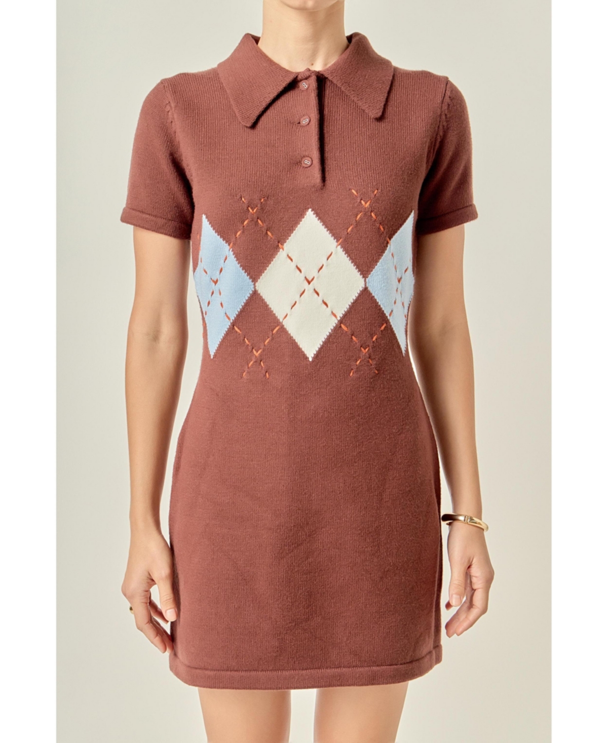 English Factory Women's Argyle Knit Polo Mini Dress
