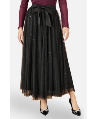 Women's Sparkle Mesh Tulle Skirt with Satin Bow