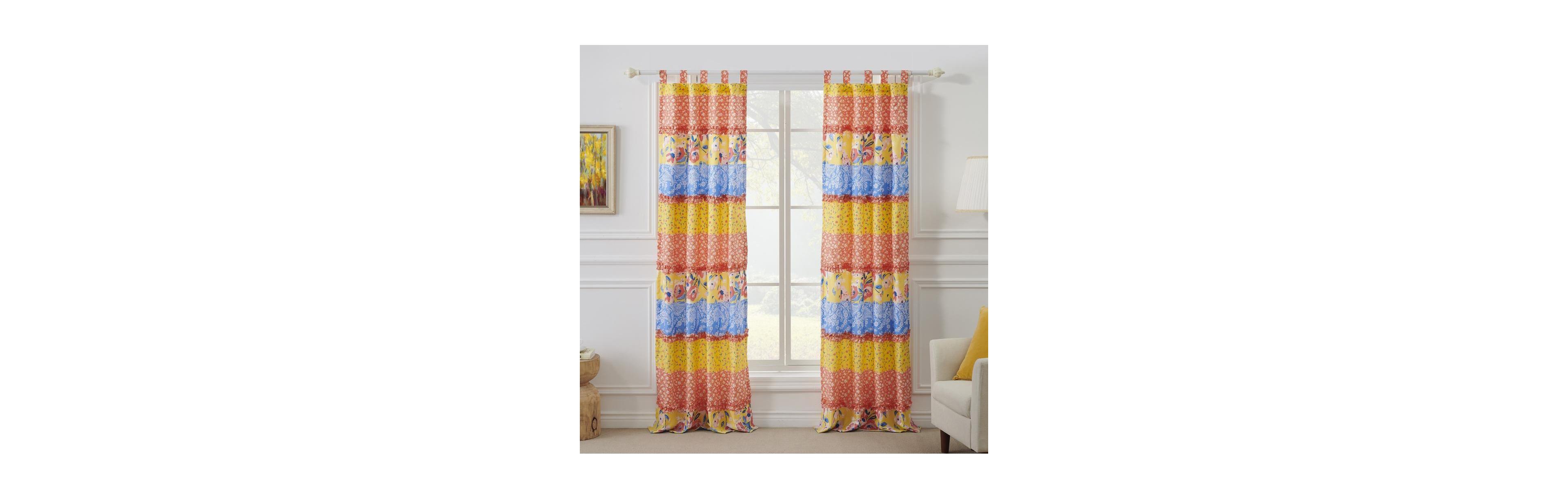 Greenland Home Skylar Ruffle-Embellished Curtain Panel Pair - Set of 2 - 42x84" and 3x24", Calico