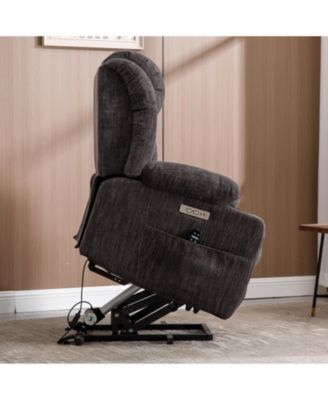 Up to 350 LBS Chenille Power Lift Recliner Chair, Heavy Duty Motion Mechanism with 8-Point Vibration Massage, USB and Type-C Ports, Grey