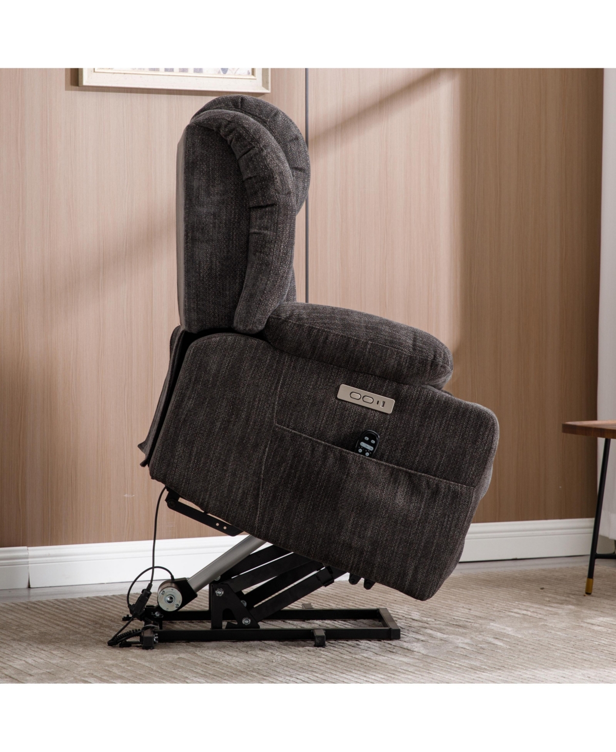Clihome Up to 350 Lbs Chenille Power Lift Recliner Chair Heavy Duty Motion Mechanism with 8 Point Vibration Massage and Lumbar Heating Usb and Type C