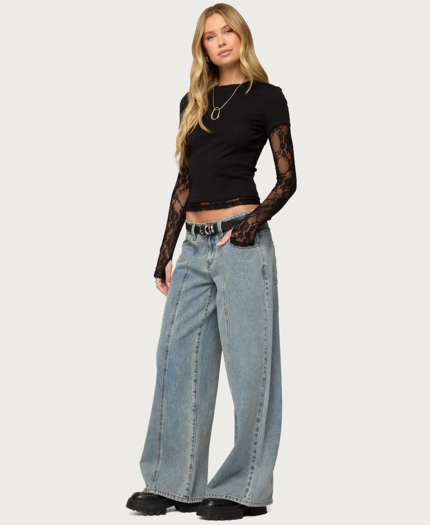 Women's Layered Lace Sleeve T Shirt