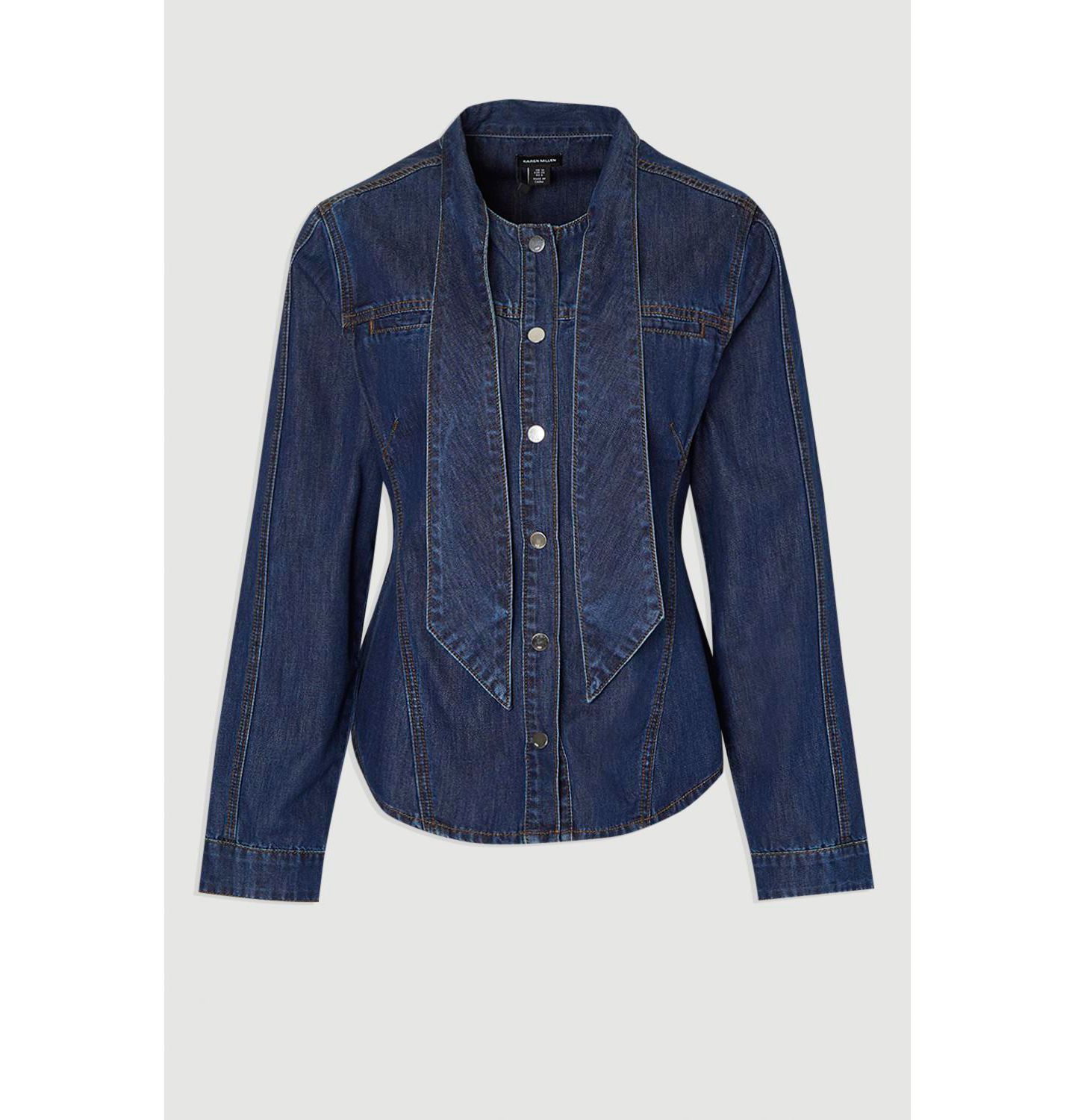 Женская блузка Karen Millen Denim Pussybow, цвет: Синий — фото 3