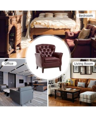 Eugene Traditional Genuine Leather Chair with Tufted Wing Back and Solid Wood