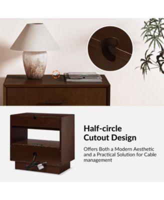 Zulema Mid-Century Modern 2-Drawer Nightstand with Built-In Outlets and Hidden Drawer