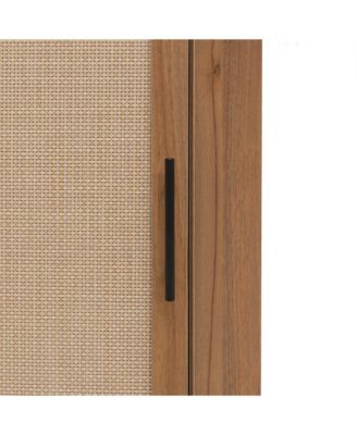 CASAINC 40"H Natural Rattan Door & Adjustable Shelves Freestanding Corner Cabinet