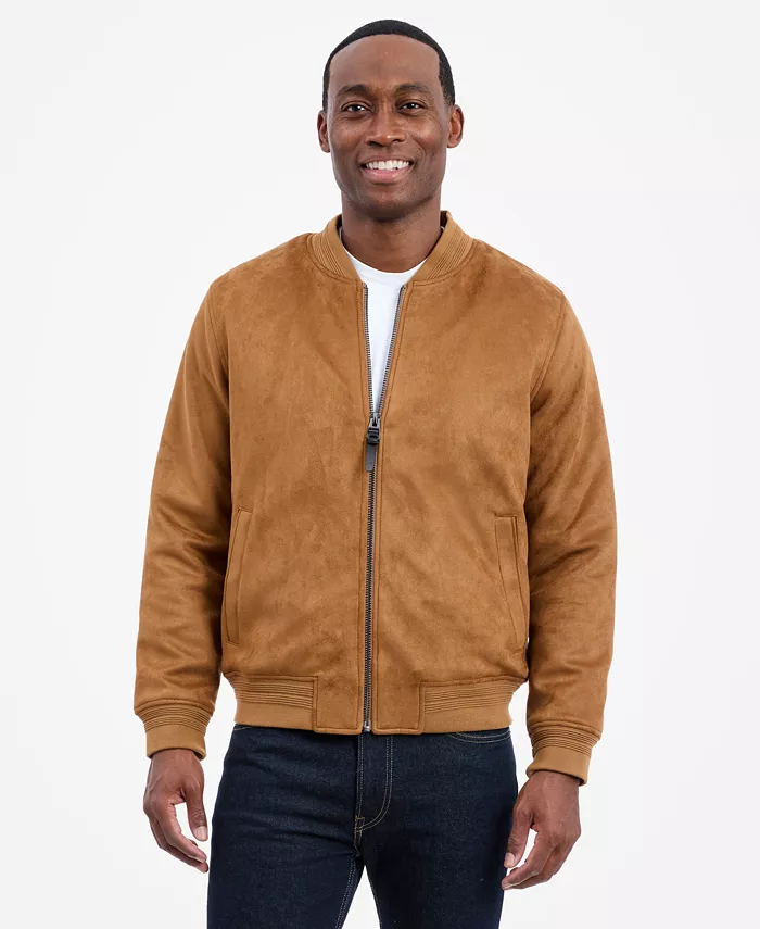 Men's Faux Suede Bomber Jacket - thumbnail 7