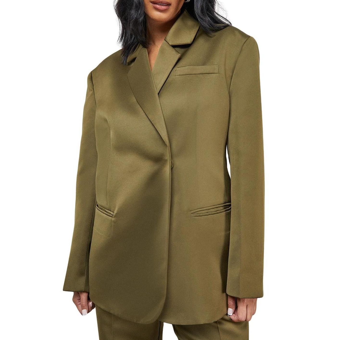 Женский пиджак Warehouse Premium Satin Oversized Blazer, цвет: Оливковый — фото 5
