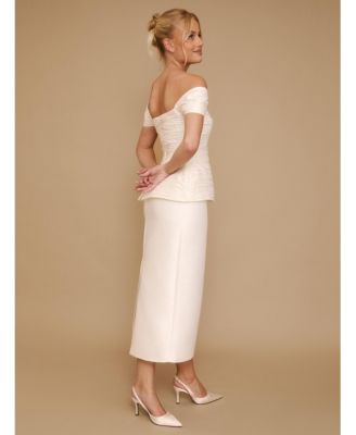 Women's Gathered Bardot Peplum Midi Dress