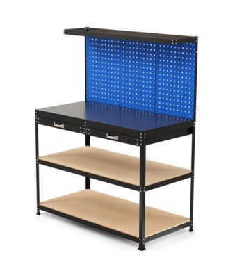 48 x 24 Inch Workbench Work Table with 3 PCs Pegboard Drawer and Shelves-Navy