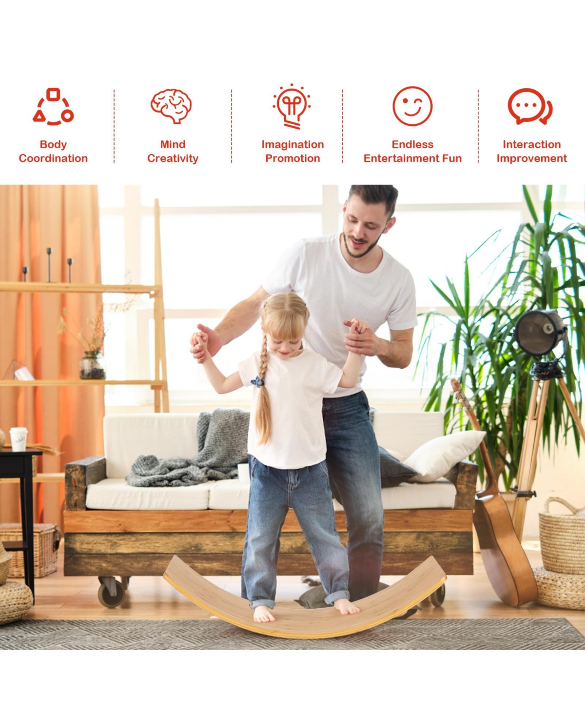 Sugift 35.5 Inch Wooden Wobble Balance Board for Toddler and Adult