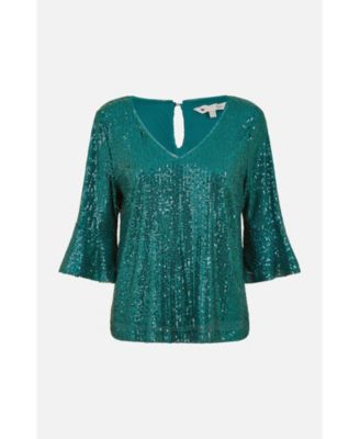 Women's Fluted Sleeve Sequin Top