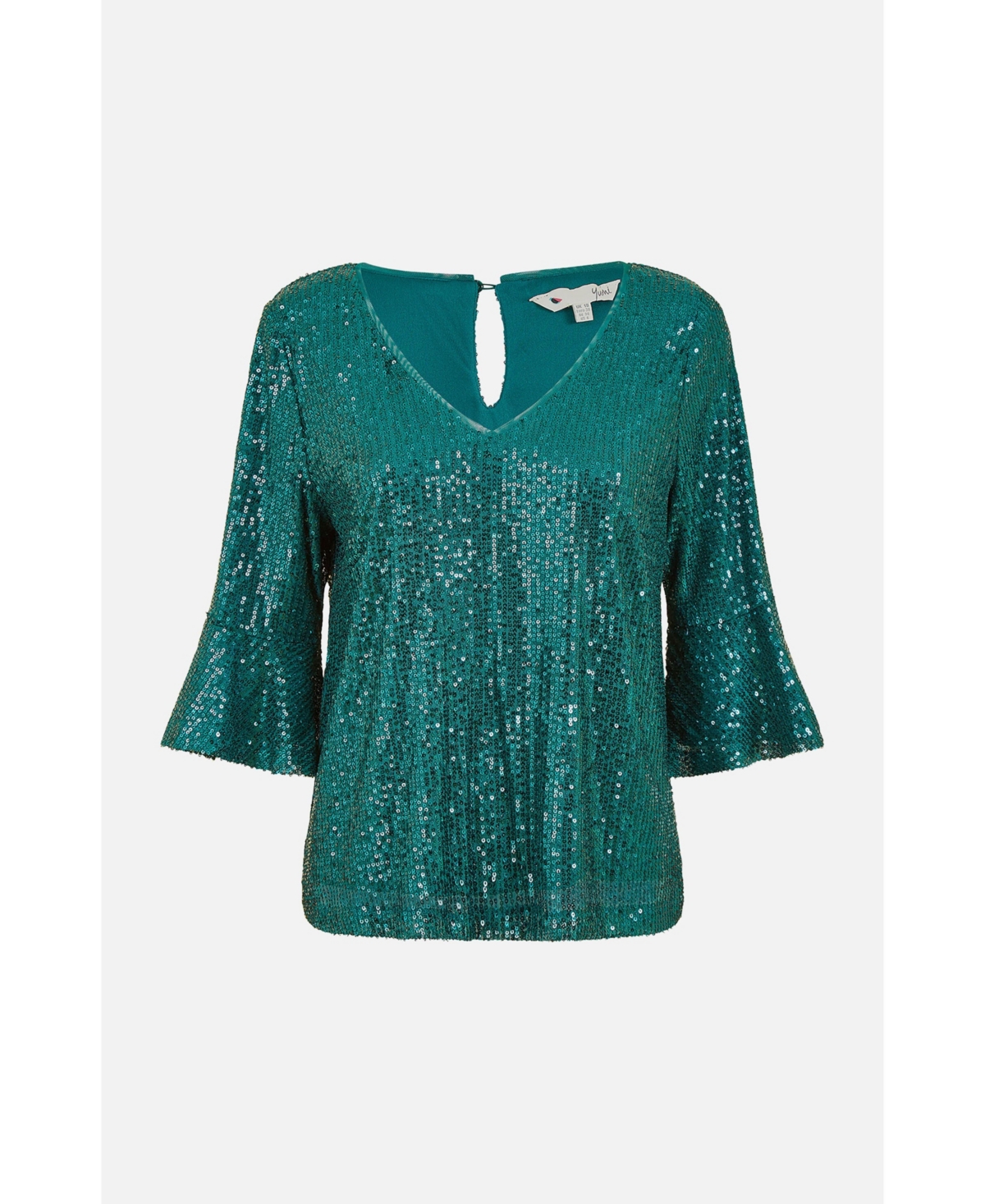 Yumi Women's Fluted Sleeve Sequin Top