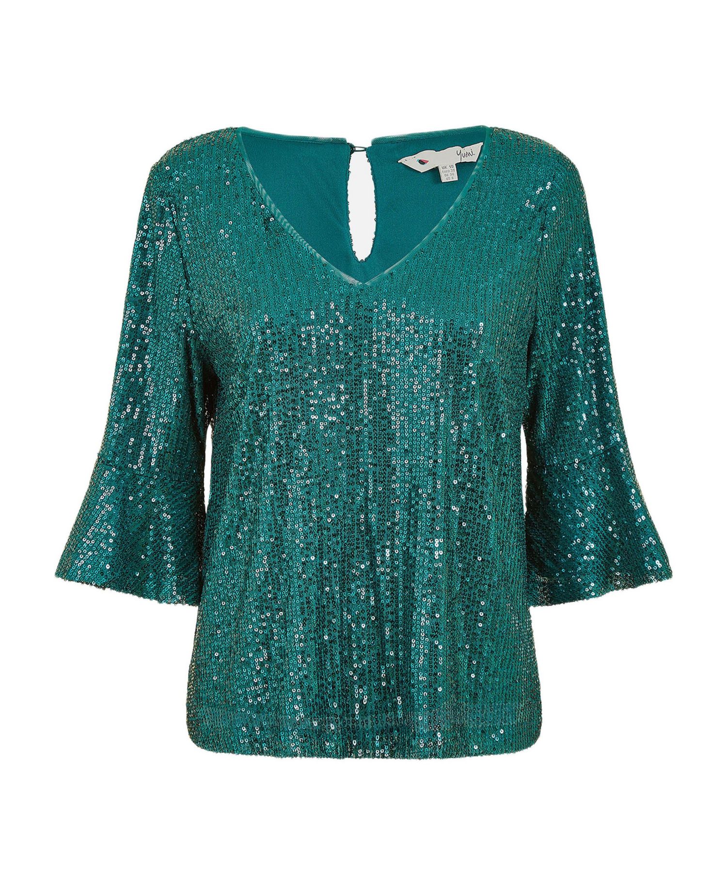 Women's Fluted Sleeve Sequin Top
