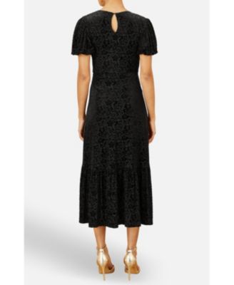 Women's Velvet Twist Waist Midi Dress