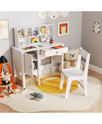 Kids Study Desk &amp; Chair Set Children Wooden Craft Table w/ Chair &amp; Hutch