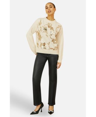 Women's 's Relaxed Fit Floral Sequin Sweater