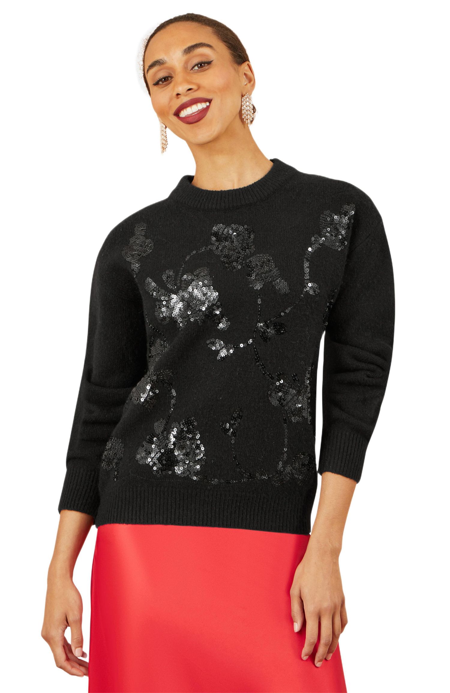 Women's 's Relaxed Fit Floral Sequin Sweater