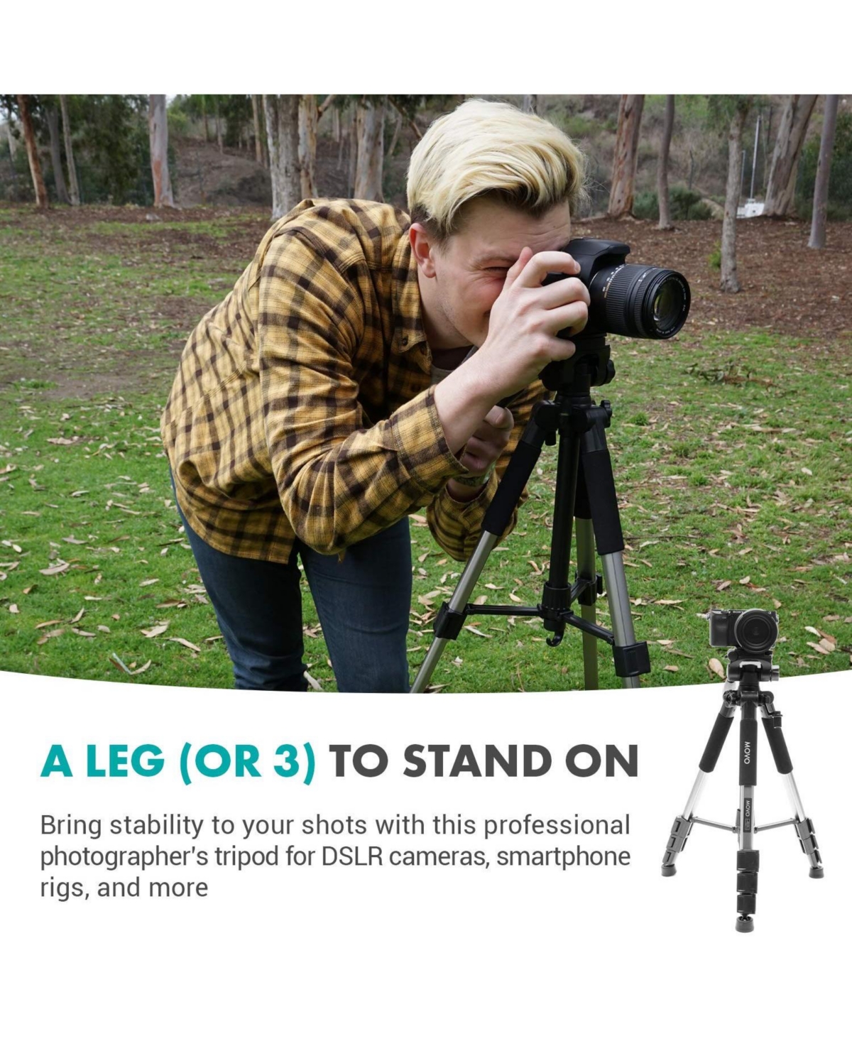 Movo Mv-T5 Full-Size Aluminum Tripod with Video Pan Head