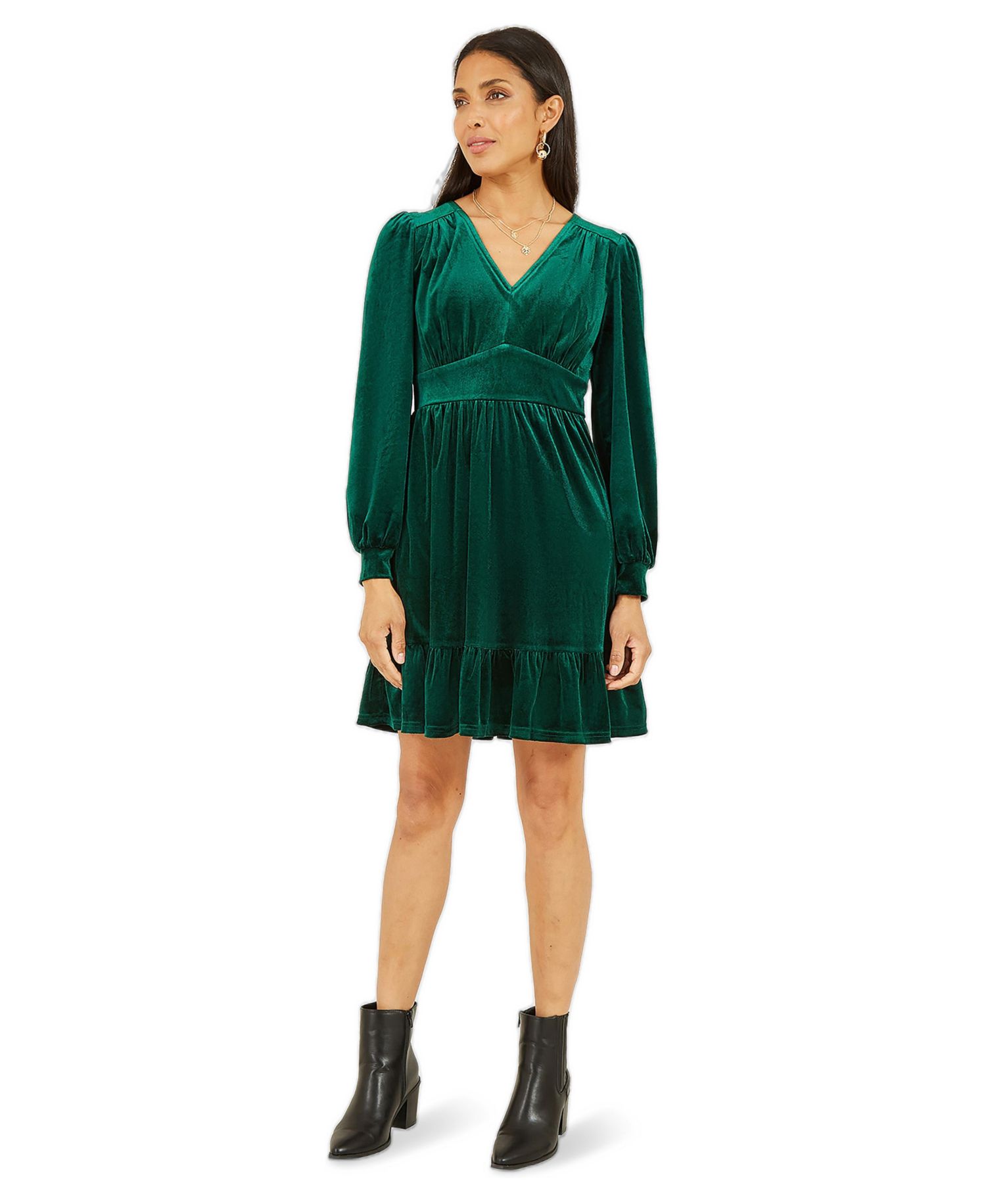 Women's Velvet Long Sleeve Skater Dress