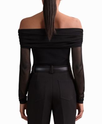 Women's Sheer-Mesh Bardot Top