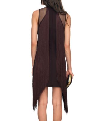 Women's Fringe-Detail Sheer-Panel Mini Dress