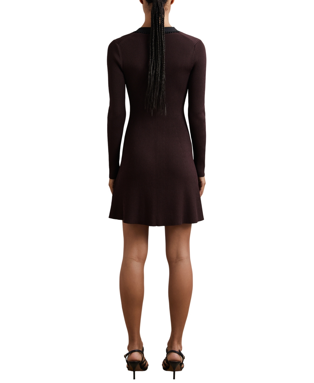 Reiss Burgundy/black Craft-stitch Rib-knit Mini Dress In Brown