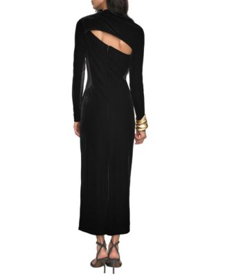 Women's Velvet Sheer-Panel Cut-Out Midi Dress