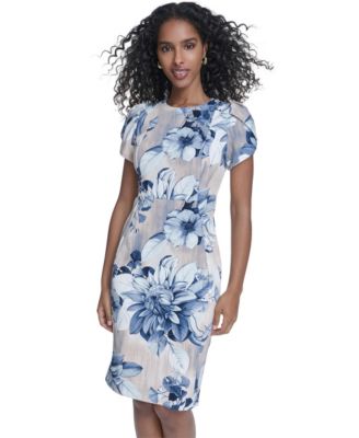 Petite Printed Short-Sleeve Midi Dress