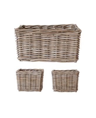 Hand-Woven Rattan Trunks with Handles and 3 Nested Baskets, Natural, Set of 5
