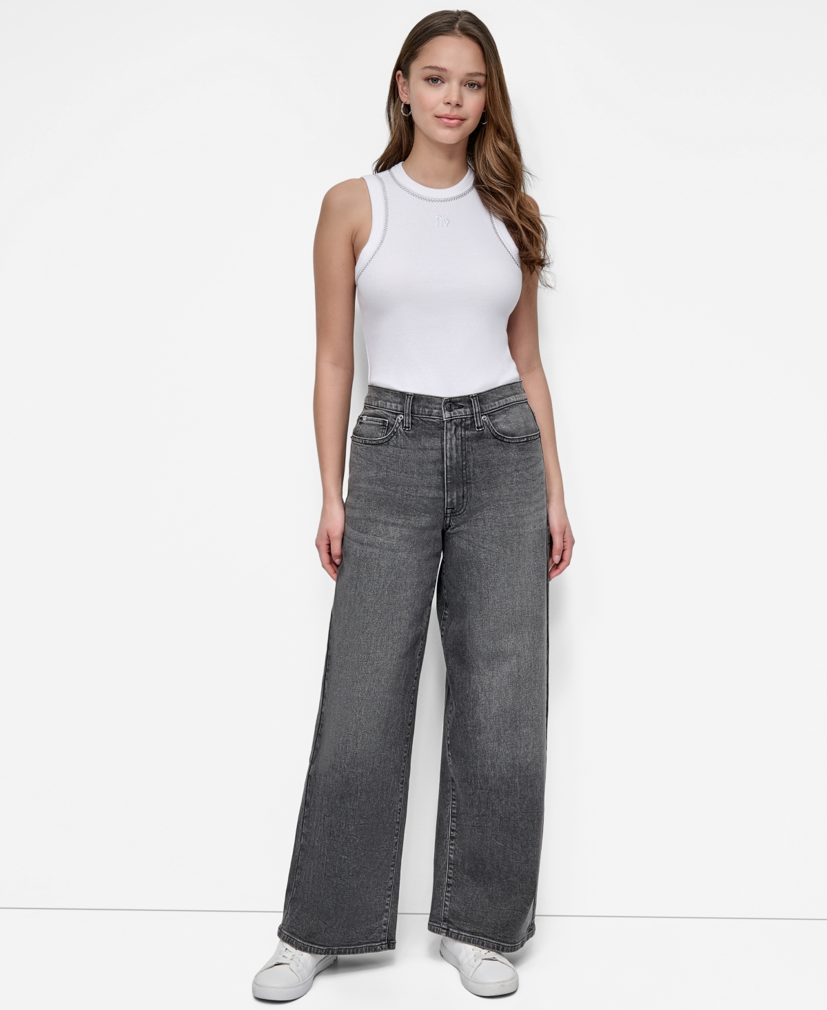Dkny Jeans Women's High Rise Modern Wide Leg Jeans In Gray