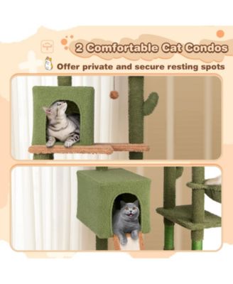 Multi-level Cactus Cat Tree with Scratching Posts Ladder Double Condos and Toys Bed