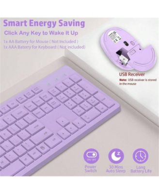 Wireless 2.4GHz Silent Full-Size Keyboard and Mouse Combo with 2-in-1 Receiver for Laptop