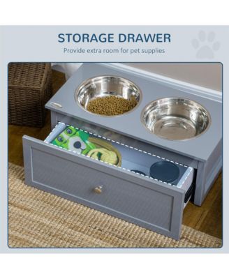 23.6 x 11.8 x 9.4 Gray Elevated Dog Bowls Raised Bowl Stand Storage 2 Stainless Steel Bowls