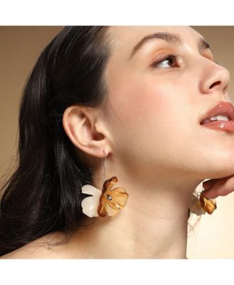 Women's The Iris Drop Earrings - Coffee Brown & Metallic Silver