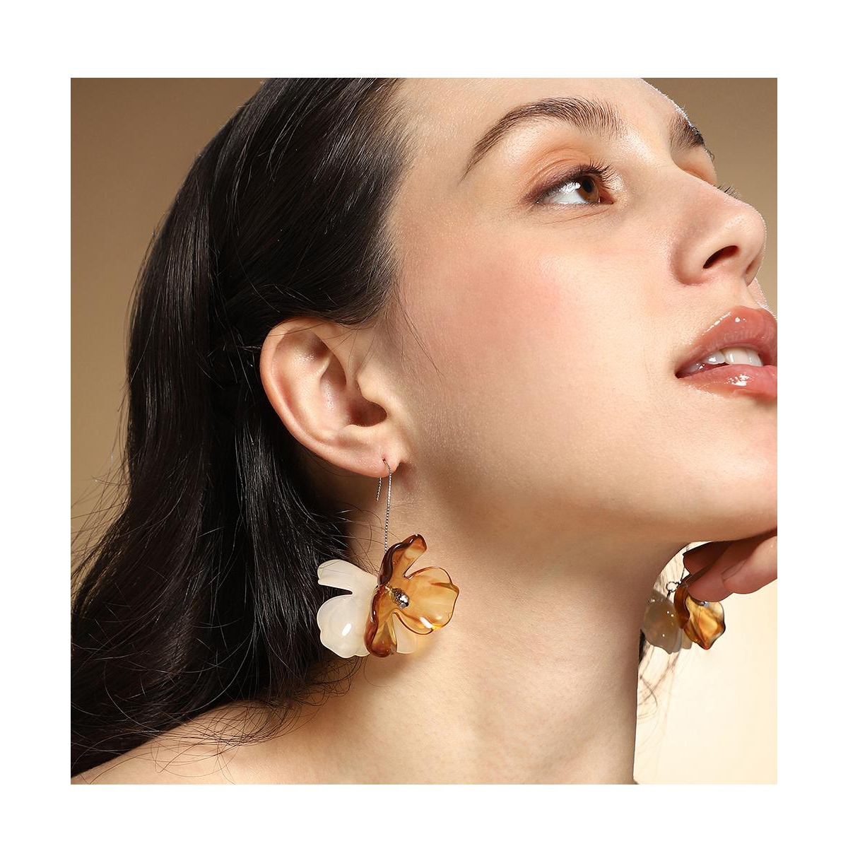 Women's The Iris Drop Earrings - Coffee Brown & Metallic Silver