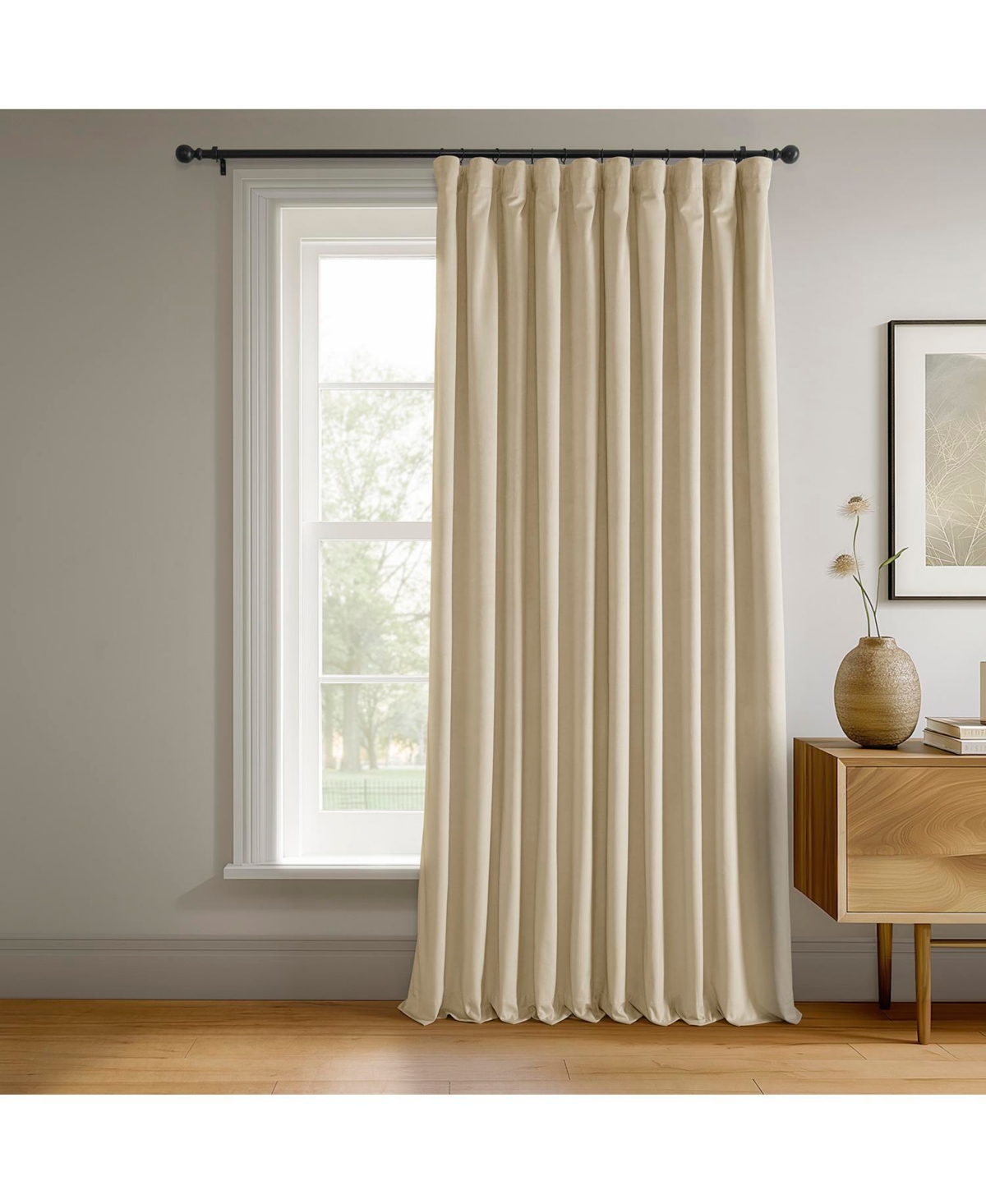 Half Price Drapes Neutral Ground Signature Extra Wide Velvet Blackout Curtain