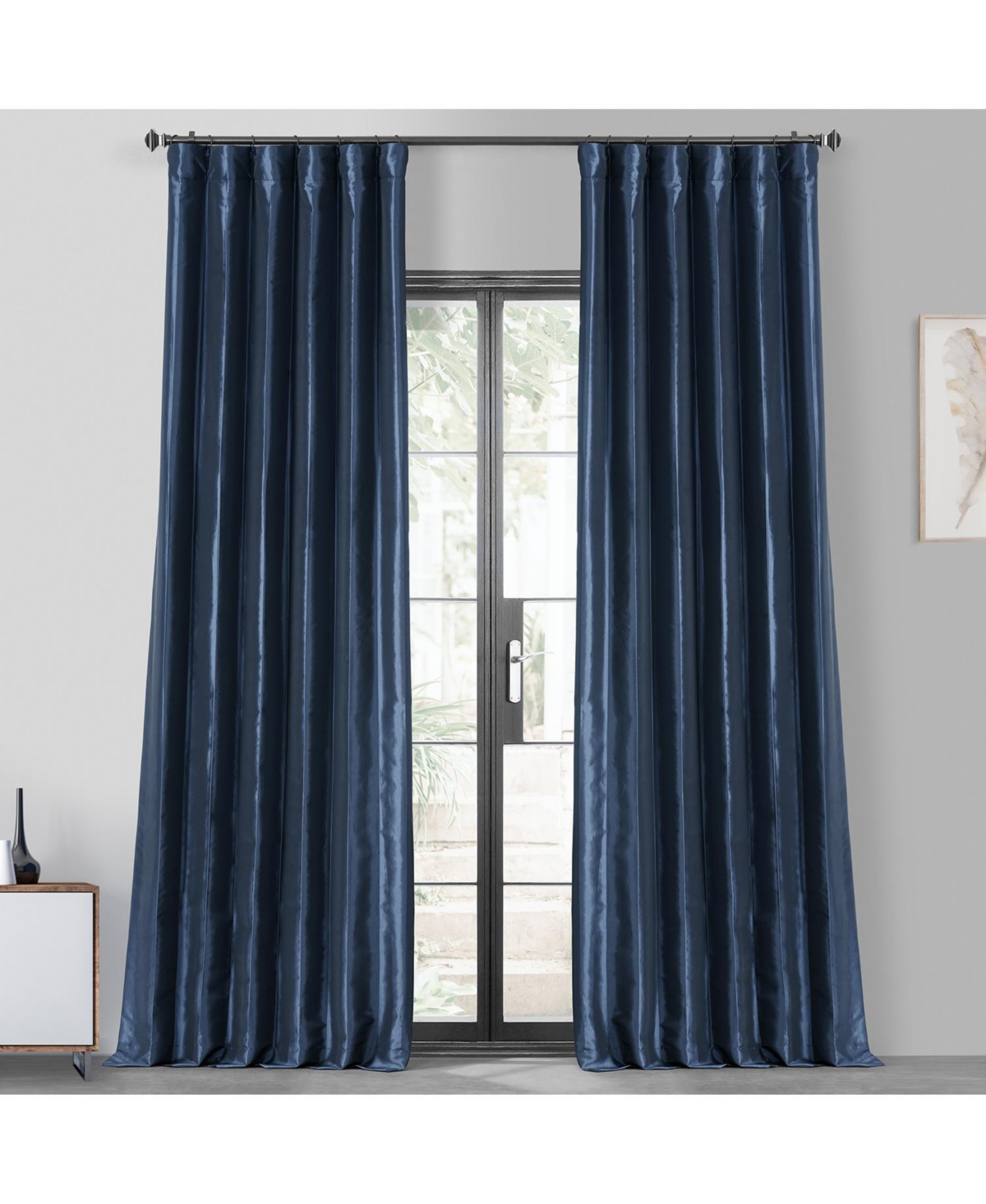 Half Price Drapes Navy Blue Faux Silk Taffeta Blackout Curtain